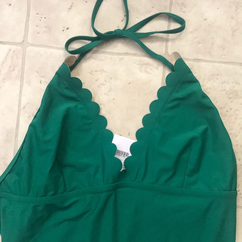 J Crew Scalloped Green v-neck one-piece swimsuit